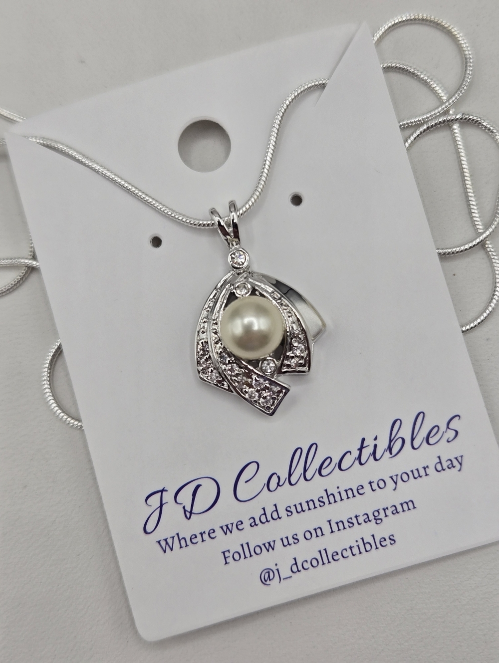 Swarovski Crystal Elements Silver Statement Necklace White Pearl 20 inch Bridal